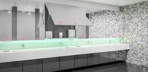 Sistema de para lavagem de mãos, atrás do espelho